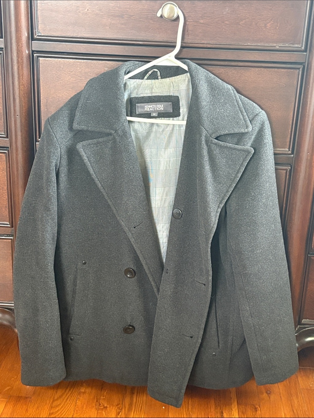 Kenneth Cole Reaction Charcoal Double-Breasted Wool Peacoat